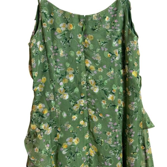Lush Green & Yellow Ditsy Floral Ruffle Detail Midi Slip Dress Size Small - Picture 9 of 11